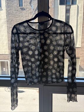 dELiA*s Black Sheer Daisy Mesh Long Sleeve Top